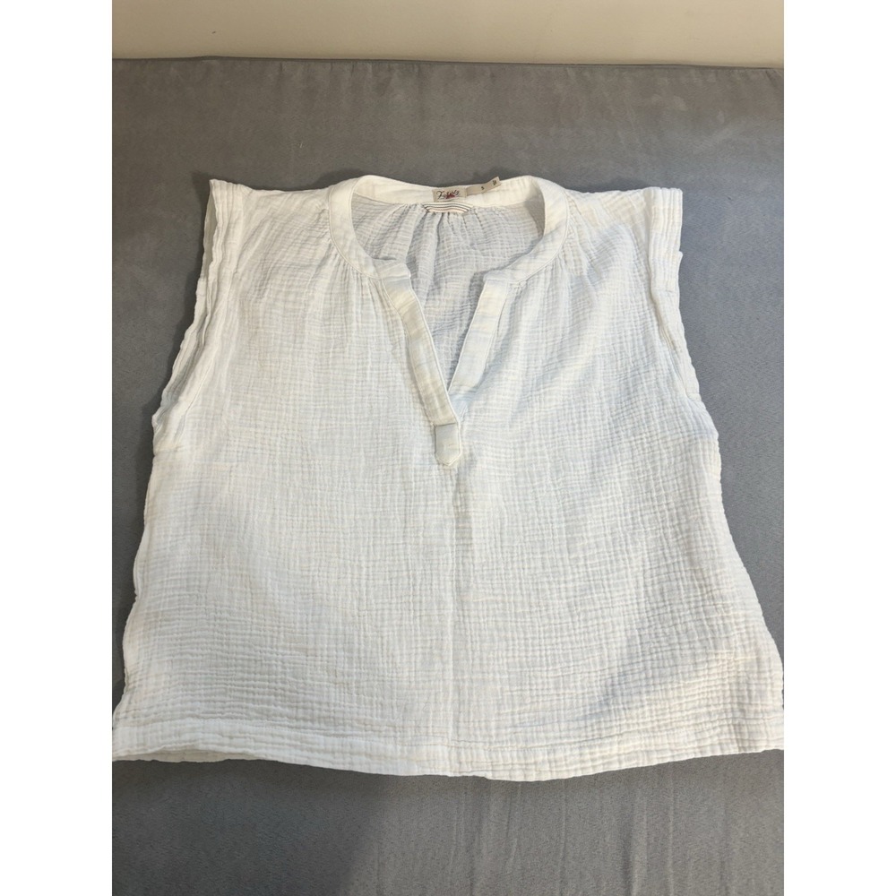 FAHERTY Womens Dylan Split Neck Top Small Organic Gauze Sleeveless Boho Beach